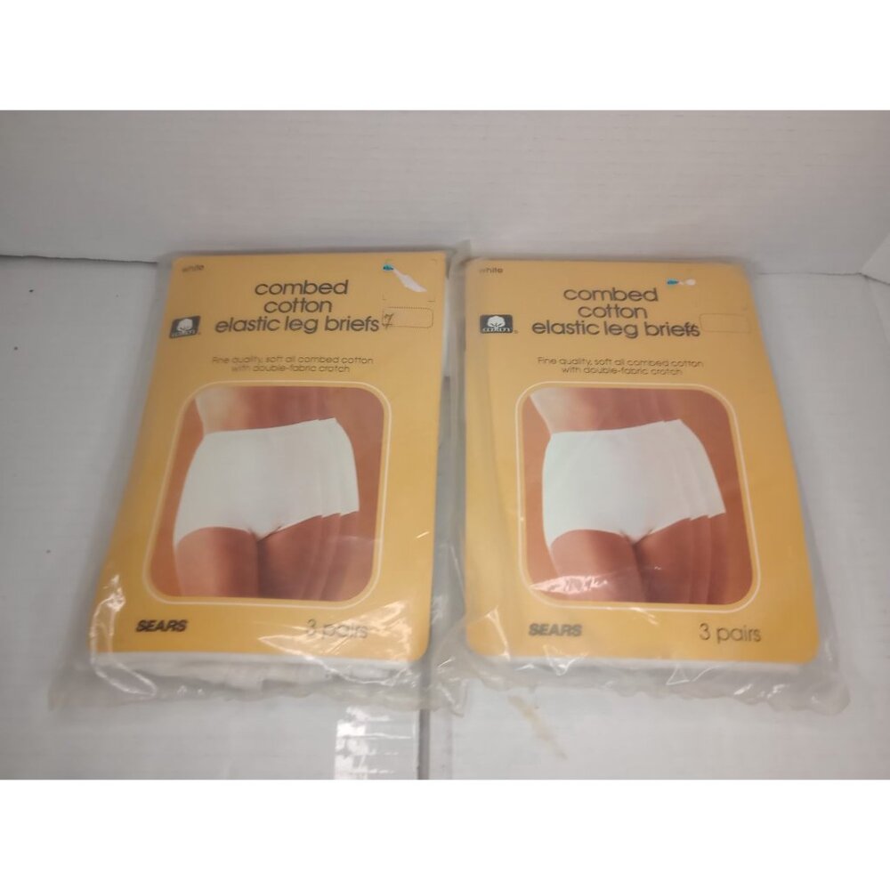 Sears Womens Combed Cotton Elastic Leg Briefs Size 7 3-Pack White Double Crotch